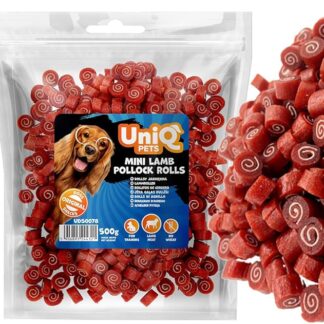 UNIQ Pets Cani Leckerli Snack Agnello Cani Morbidi Deliziosi Senza Grano per Cani Grandi e Piccoli Spuntini Ipoallergenici per Cuccioli 500 g