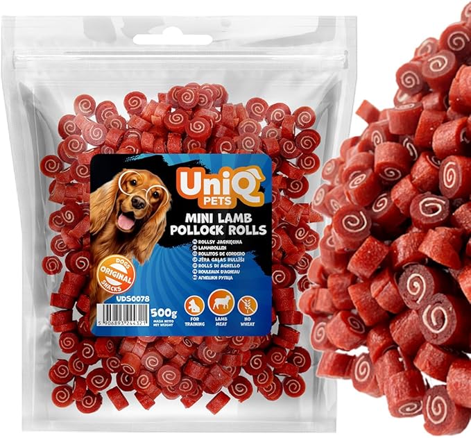 UNIQ Pets Cani Leckerli Snack Agnello Cani Morbidi Deliziosi Senza Grano per Cani Grandi e Piccoli Spuntini Ipoallergenici per Cuccioli 500 g