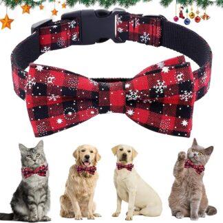 Collare Natalizio per Cani e Gatti, con Papillon Collare per Cani, Collari Natalizi per Animali Domestici, Regolabile Natale Collare per Cani di Piccola Taglia Medio Grande Grande Gatti (S)