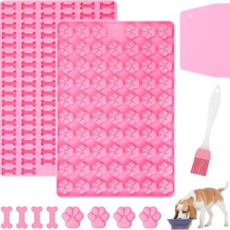 Votoko 2 tappetini da forno in silicone per cani, mini forma a ossa di cane + stampo per impronte digitali, antiaderente, con raschietto per pasta, tappetini da forno per cani fai da te, cioccolato,