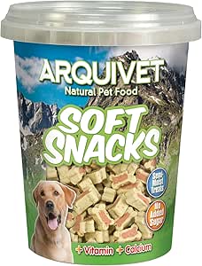 ARQUIVET Soft Snacks - Ossi duo salmone e riso - 300 g- Snack per cani a forma di osso piccoli - Snack per cani - Alimento complementare