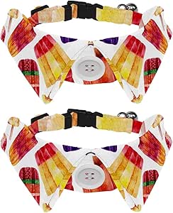 Eslifey Confezione da 2 collari per cani con papillon e campana, gelato ad acquerello, regolabile, design con bavero per gatti di piccola taglia
