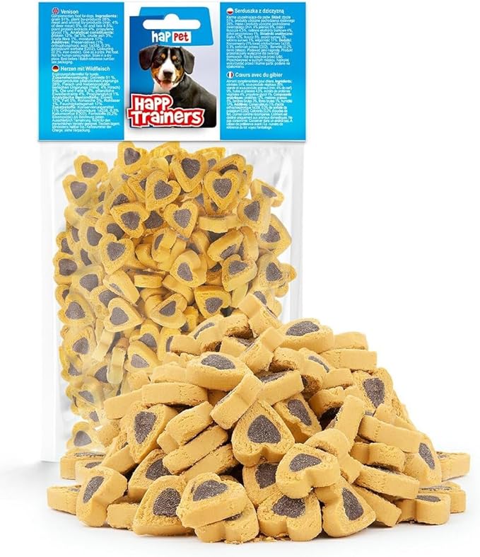 HAPPET® Cuori di cervo 200 g - Dolcetti per cani dall'alto appetibilità, ideale per ricompensa e addestramento con cervo delicato, per cani a stomaco sensibile