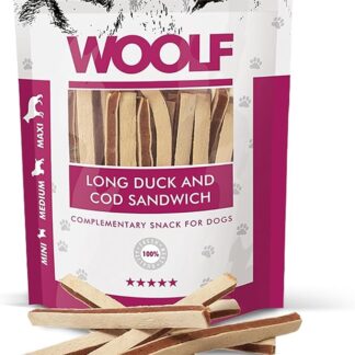 Snack naturali con anatra e merluzzo premietti per cani addestramento masticativi per cani pulizia denti cane bocconcini senza conservanti 100 g | WOOLF