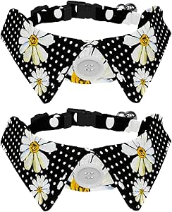 Eslifey Confezione da 2 collari per cani con papillon e campana, design a pois camomilla, regolabile, per gatti di piccola taglia