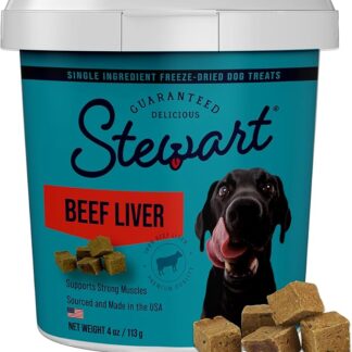 Stewart Snack per cani crudi liofilizzati monoingredienti, fegato di manzo, vasca richiudibile da 4 once, dolcetti da addestramento o topper per cani, ad alto contenuto proteico, senza cereali, senza
