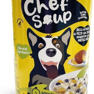 Chef Soup PF40201 Zuppa istantanea per cani di pollo con zucca e mirtilli interi, 50 grammi = porzione di 400 grammi per cani da 20 kg, pronta in 1 minuto