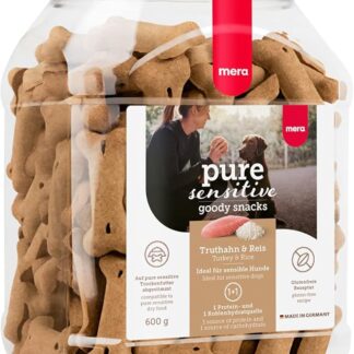 MERA Pure Sensitive Goody Snack, snack sani per cani sensibili in tacchino e riso, snack per cani senza glutine per allenamento (600 g)