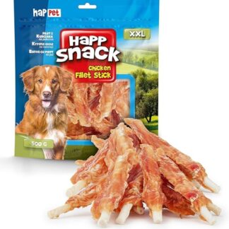 HAPPET Filetto di pollo su bacchetta di pelle bovina da 16 cm, 500 g - dentali naturali da masticare - dolcetti ad alto contenuto proteico e a basso contenuto di grassi per sostenere i denti sani dei