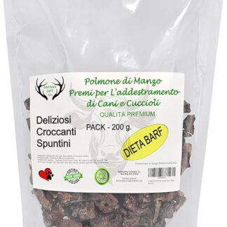 ARTISAN GIFT CO Premietti per Cani Addestramento – 100% Carne Saporita - Snack disidratato per cani - Cubetti di Polmone di Manzo (200 g)