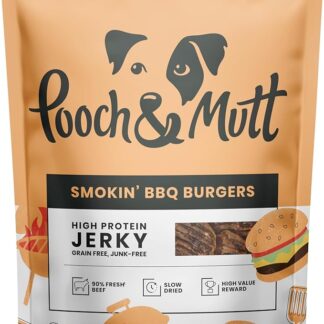 Pooch & Mutt - Senza cereali, Jerky Leckerlis, Smokin' BBQ Hamburger, ricompensa per allenamento, confezione da 1 x 90 g