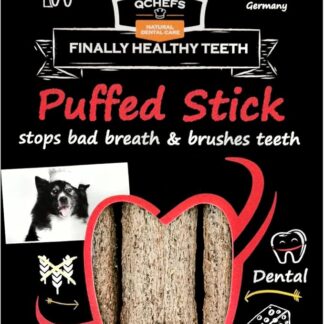 QCHEFS Puffed Stick - snack per cani per la cura dei denti - elimina il tartaro - per tutti e per chi soffre di allergie - previene l'alito cattivo e la gengivite - antibatterico