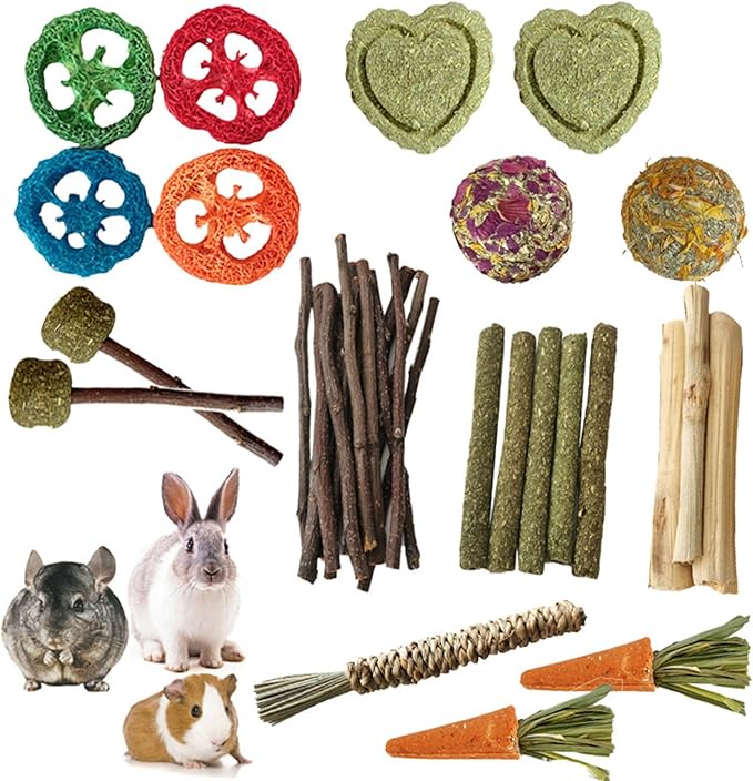 CAPERCHI CAMPIO DI CAMINE, giocattoli in legno di coniglio - Trattate in legno giocattolo molare per piccoli animali - Forniture da masticare sicure resistenti al morso per piccoli animali domestici G