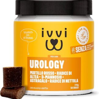 ivvi Urology - Snack per supportare la Salute urinaria e renale. Contiene Altea, Mirtillo Rosso, D-mannosio, vitamina C, Liquirizia, astragalo e ortica. 60 Snack (270g) con 30% di Anatra.