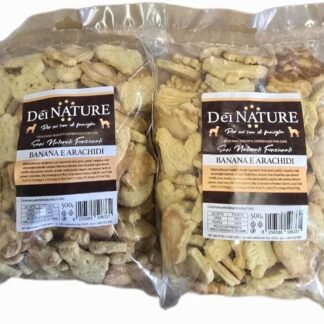 DEI NATURE Biscotti per Cani Banana e Arachidi, 2 Confezioni da 500g, Human Grade, Superfood, Snack per cani,Premio per cani