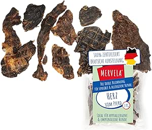 MERVELA Cuore di cavallo puro al 100% | 1.000 g | cuore essiccato dal cavallo | qualità dalla Germania | ideale per cani ipoallergenici, allergici e sensibili