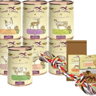 Terra Canis Pacchetto introduttivo M - Classic, 7x400g, 50g Canireo, 12g Gartendrops & Goodie I Alimento premium per cani con ingredienti di autentica qualità human-grade al 100%
