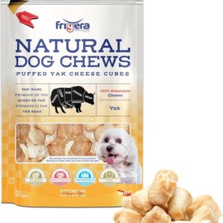 Frigera Cubi di formaggio di yak soffiati 70 g – Poca fragranza, senza additivi, senza glutine e cereali, dolcetti ad alto contenuto proteico per cani.