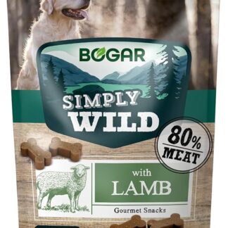 Bogar - Simply Wild - Snack per cani - Cibo per tutte le taglie di cane - Biscotti per cani a forma di osso - Integratori per animali - Gusto agnello - 100g
