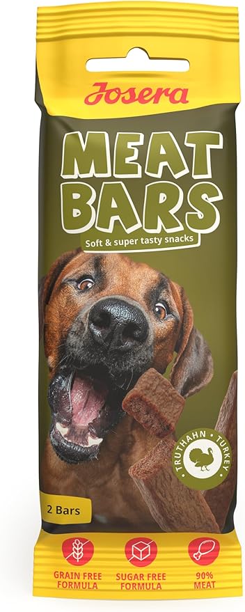 JOSERA Meat Bars Turkey (1 x 40 g) | Adult | Premium Snack Salsiccia per cani con deliziosa carne di tacchino | 90% carne | Senza zucchero e senza cereali | Delizia secca delicatamente, confezione da