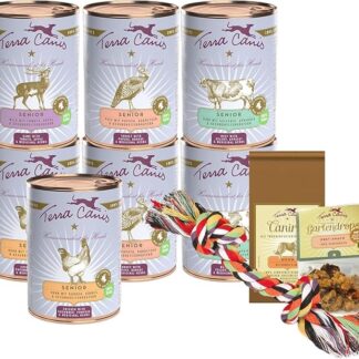 Terra Canis Pacchetto introduttivo M - Senior, 7x400g, 50g Canireo, 12g Gartendrops & Goodie I Alimento premium per cani con ingredienti di autentica qualità human-grade al 100%