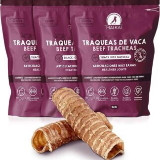 MAIKAI Confezione da 6 pezzi Snack di Trachea essiccata per cani - 100% Naturali -Masticativi naturali - Pulizia dentale - Dieta BARF - Snack lunga durata per cani media e grande