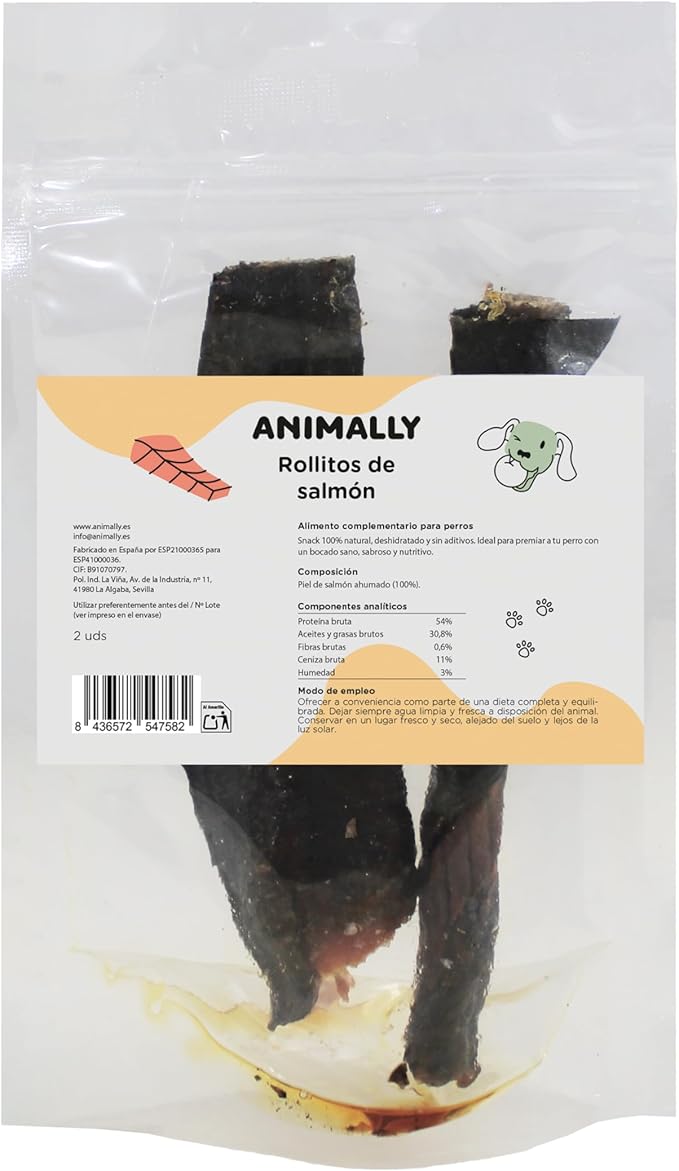 Animally Snack 100% naturale per cani e gatti | 2 rotoli di salmone | disidratato e senza additivi | 1 confezione