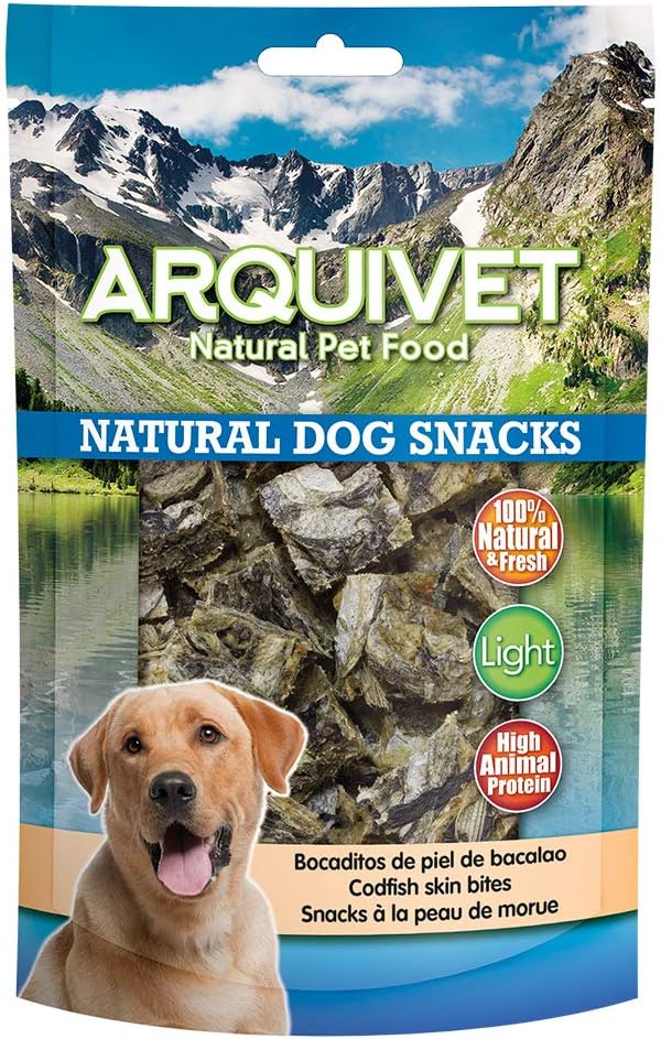 ARQUIVET Snack pelle di merluzzo - 70 gr - Snack 100% naturali per cani - prelibatezze per cani - Prodotto leggero - Molto ricco di sostanze nutritive