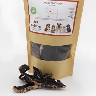 barfdries Cuore di Bovino, alimento naturale per Cani e Gatti essiccato a bassa temperatura. Confezione da 200 gr