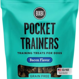 BIXBI Scarpe da ginnastica tascabili, pancetta (170,1 g, 1 busta), piccoli dolcetti per cani – dolcetti per cani a basso contenuto calorico e senza cereali, saporito tascabile, sani e naturali