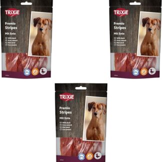 TRIXIE Premio Stripes con anatra | Confezione Tripla | 3 x 100 g | Alimento complementare per cani con alto contenuto di carne di anatra | Ricco di acidi grassi essenziali omega-3 e omega-6