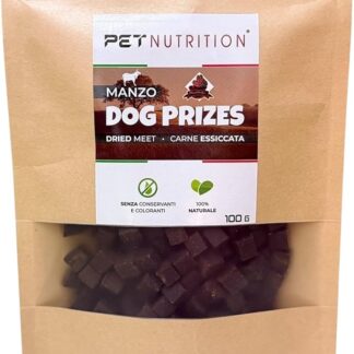 Pet Nutrition Dog Prizes, Snack Premietti di Manzo Essiccato, 100% Naturale, 100g