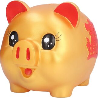 ANKROYU Salvadanaio a Maiale, Salvadanaio per Monete Anticaduta a Forma di Maiale Simpatico Cartone Animato in PVC per Bambini Decorazione per (Large Golden Pig)
