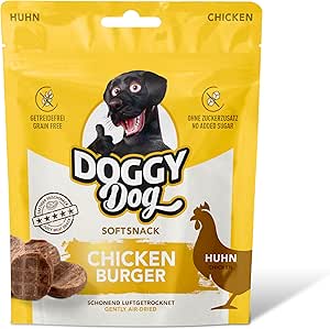 DOGGY Dog Chicken Hamburger, 70 g, senza zucchero per cani con pollo tenero, vitamine e alta percentuale di carne, snack senza cereali per cani