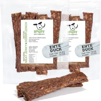 ROQSY Snack Naturale per Cani 100% Anatra – Molto Appetibile, Monoproteico, Senza Cereali – 200g (2×100g)