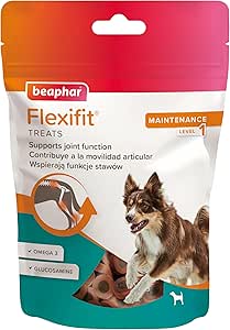 Beaphar Flexifit Treats Snack Articolare per Cani Attivi - Gusto di Carne - Omega 3, Glucosamina e Calcio - 150 g