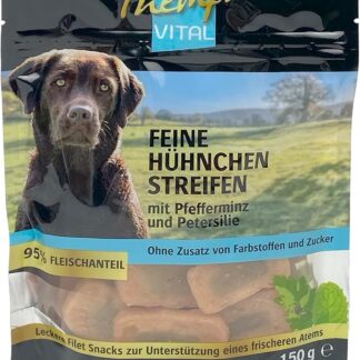 Thempa Vital - Strisce di pollo per cani con menta piperita e prezzemolo, 150 g