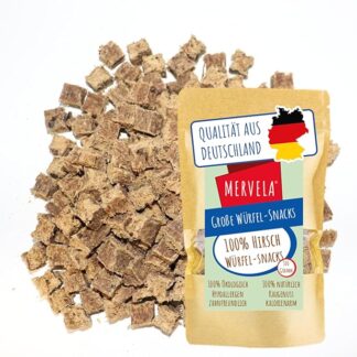 MERVELA® Cuffia cubo cervo per cani, 500 g [qualità dalla Germania] per chi soffre di allergie, ricompensa, snack da allenamento, senza cereali, snack per cani, ipoallergenici, per cani