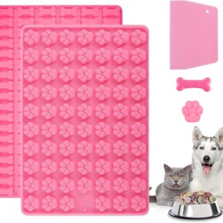FIHODONE 2 tappetini da forno per cani con 1 raschietto per pasta, in silicone, stampo per biscotti per cani, tappetino da forno per cani e gatti a forma di artiglio e ossa