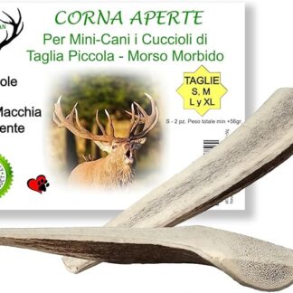 ARTISAN GIFT CO OS Corni di Cervo Aperto per Cuccioli e Cani con Un Morso Delicato, Peso Minimo Confezione 56gr. (S - 2 pz.)