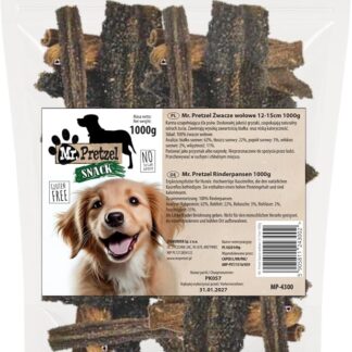Mr Pretzel – Pagine di manzo per cani – 1000 g – Pezzi 12 – 15 cm – 100% naturale – Senza cereali – Cure dentistiche & Misurazione da masticare – Ipoallergenico