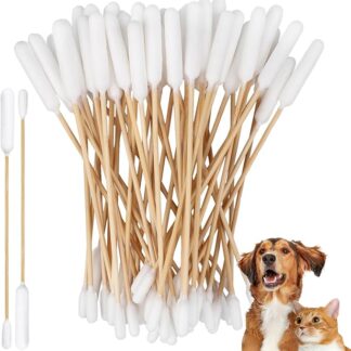 KMKANPO 50 Pezzi 15cm Bastoncini di Cotone per Animali,Cotton Fioc per Cani,Tamponi di Cotone in Legno Doppia Testa,Cotton Fioc Lunghi,per Cani e Gatti