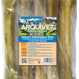 ARQUIVET - Osso pressato in pelle bovina 26,5 cm (confezione da 5 unità) - Osso per cani - Osso per rinforzare i denti del cane - Osso masticabile