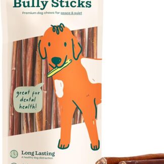 WOOF Bully Sticks - Bastoncini da masticare per cani, a lunga durata, prodotti per cani realizzati con manzo allevato con erba, bastoncini da 30,5 cm, 10 pezzi