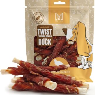 Mersjo Twist - Bastoncini di pelle grezza con carne d'anatra, 500 g, 12-13 cm, senza glutine, spuntino naturale per cani