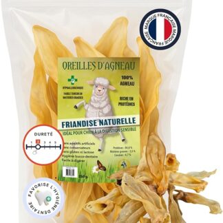 Orecchie di agnello naturali per cani - prelibatezze ipoallergeniche 100% agnello - a basso contenuto di grassi ricchi di proteine - supporto dentale - facile da digerire - 250g - France Crocchette