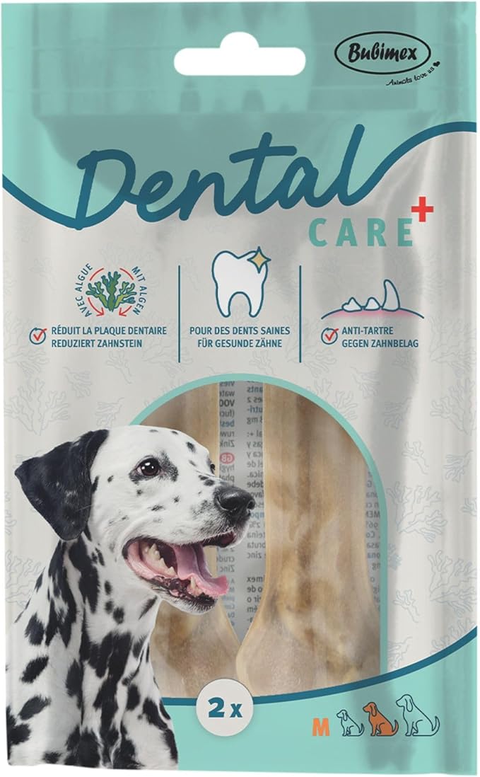 Bubimex - Dental+ Osso da masticare all'alghe x2-13 cm - Dolcetto dentale per cani - Arricchito in zinco - Anti-tartaro - alito fresco