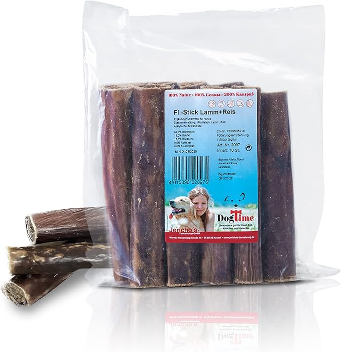 Dog Time - Bastoncini per alimenti per animali domestici, con riso e agnello, 10 pezzi, 290 g, secchi, per cani o in viaggio, senza zucchero
