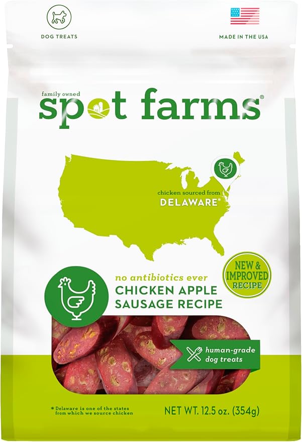 Spot Farms Salsiccia di mele di pollo sano tutti i trattamenti naturali del cane | grado umano | Made in USA 12oz