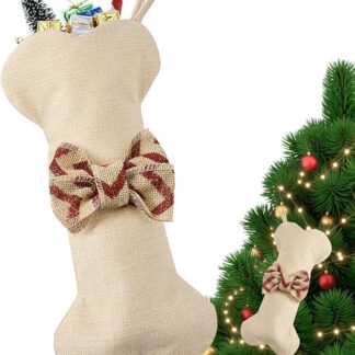 Calza natalizia per cani, calze natalizie a forma di osso per cani, calze natalizie per cani a forma di osso di iuta per animali domestici, calza natalizia da appendere per animali domestici